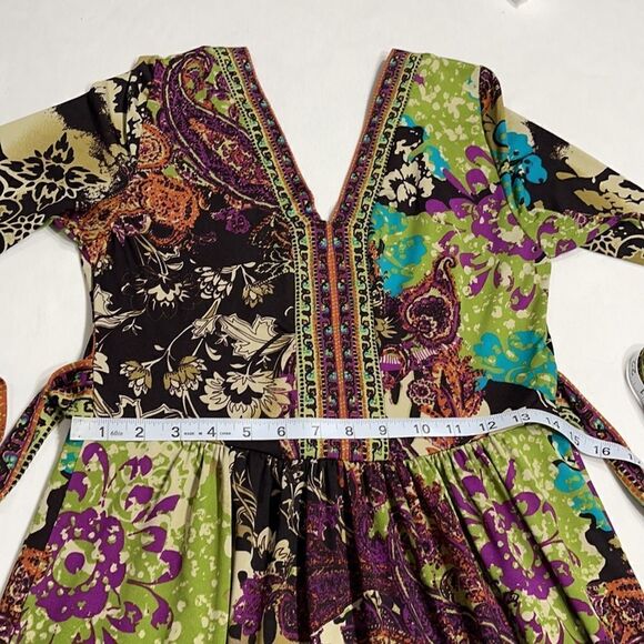 eci New York Multi-colored V-Neck Fit & Flare Dress SMALL - Picture 12 of 14